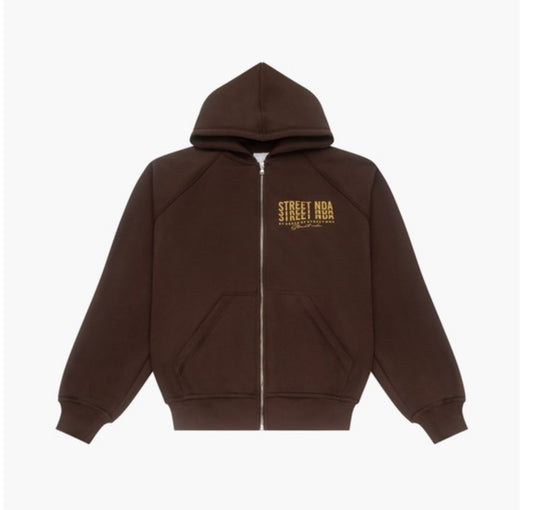 'Name Logo' Brown Zip Hoodie